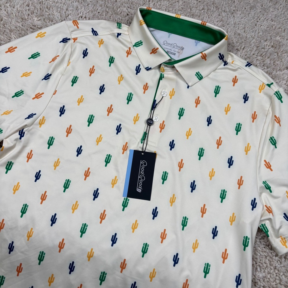 Good Good Golf Icon Polo Mens M White Cactus Print Performance GG1566-M